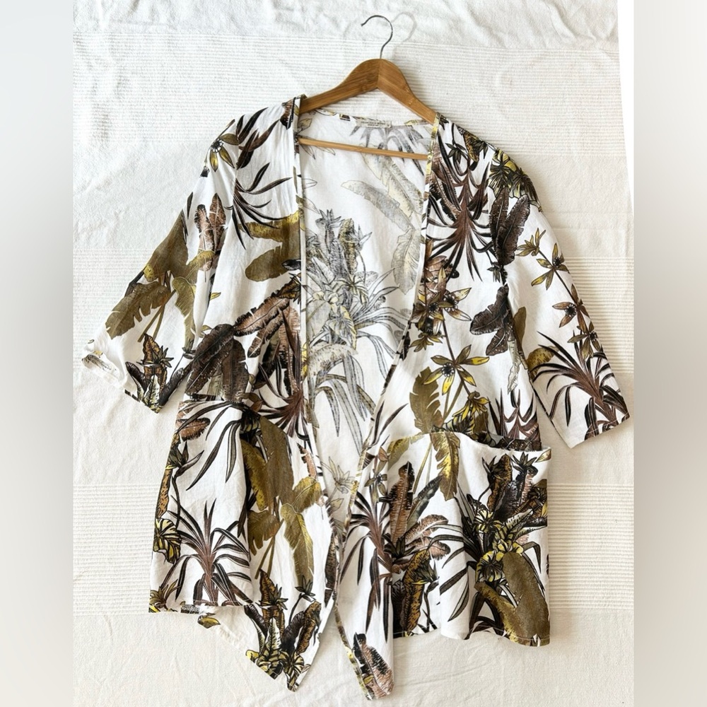 Francesca Bettini Tropical Print Linen Kimono Cardigan - Picture 6 of 14